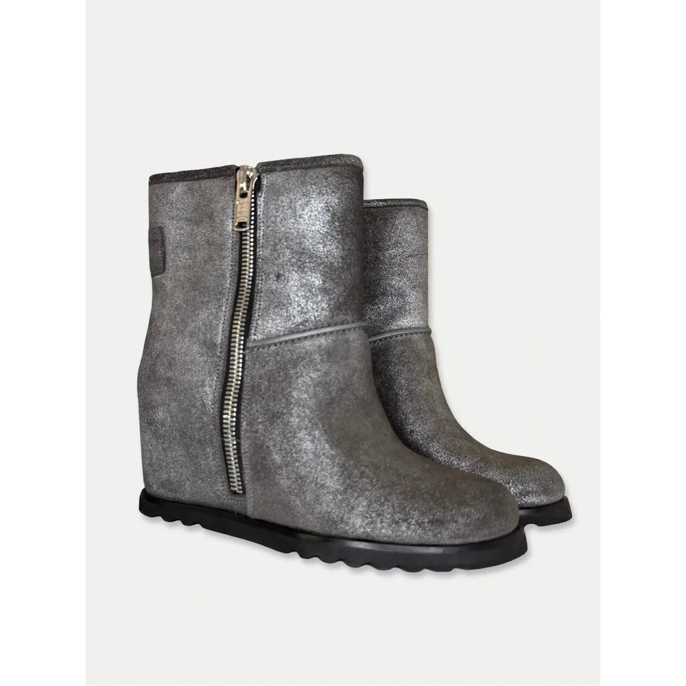 Marc By Marc Jacobs Metallic Silver Wedge Booties Side Zip Ankle Boots 5